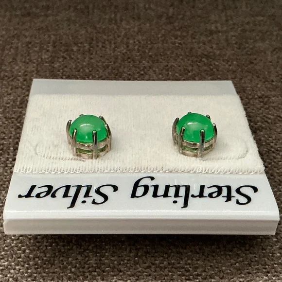 Genuine Jade Sterling Silver Earrings - Picture 3 of 5